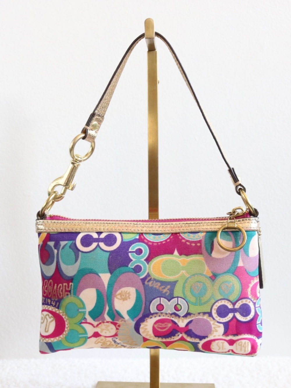 Vintage Y2K Coach Poppy Rainbow & Gold Mini Pochette - Gem